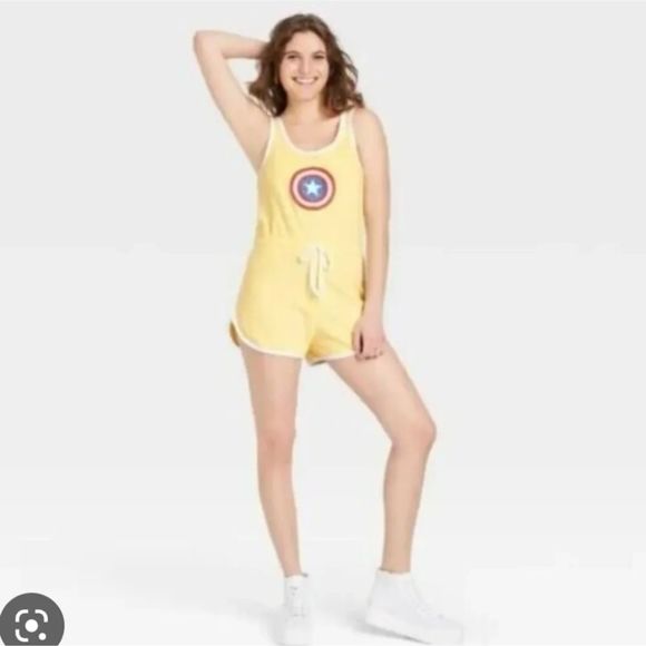 Marvel Pants - Captain America Yellow Terry Cloth Romper Sz S